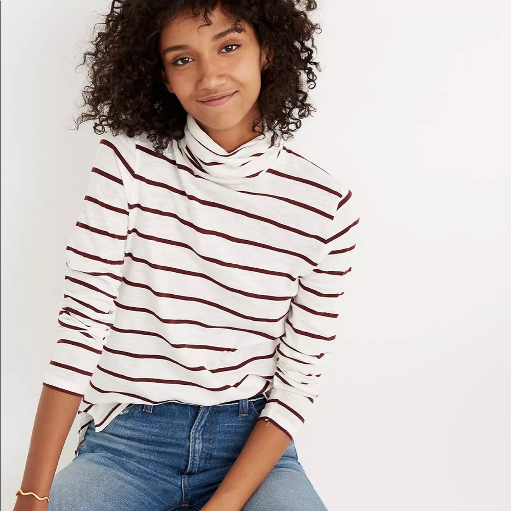 Madewell Whisper Cotton Turtleneck in Wellton Stripe (S)